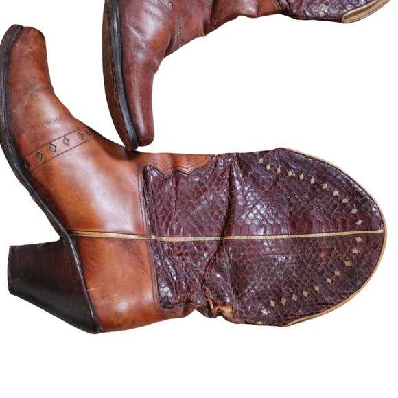 Ottorino Bossi Snakeskin Cowboy Boots Womens 7 Brown Heel Booties 37.5 - Picture 8 of 9